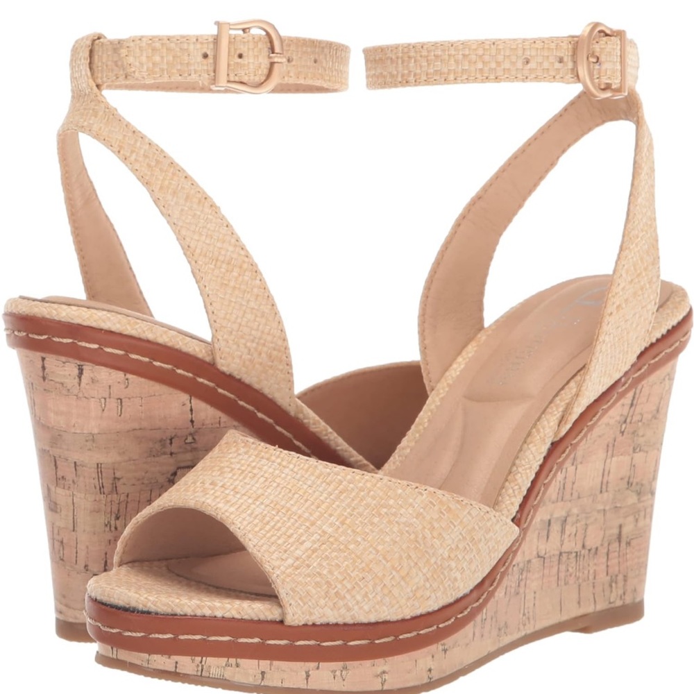 CL by Laundry Womens Beaming Leather Open Toe Wedge Sandals ✨